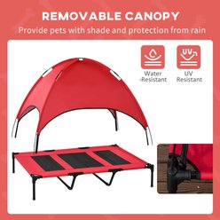PawHut Elevated Portable Dog Cot Pet Bed with UV Protection Canopy Shade, Red, 48 x 36.25 x 42.5-in slide 2 of 9