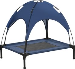 PawHut Elevated Portable Dog Cot Pet Bed with UV Protection Canopy Shade, Dark Blue, 30 x 24 x 28.75-in