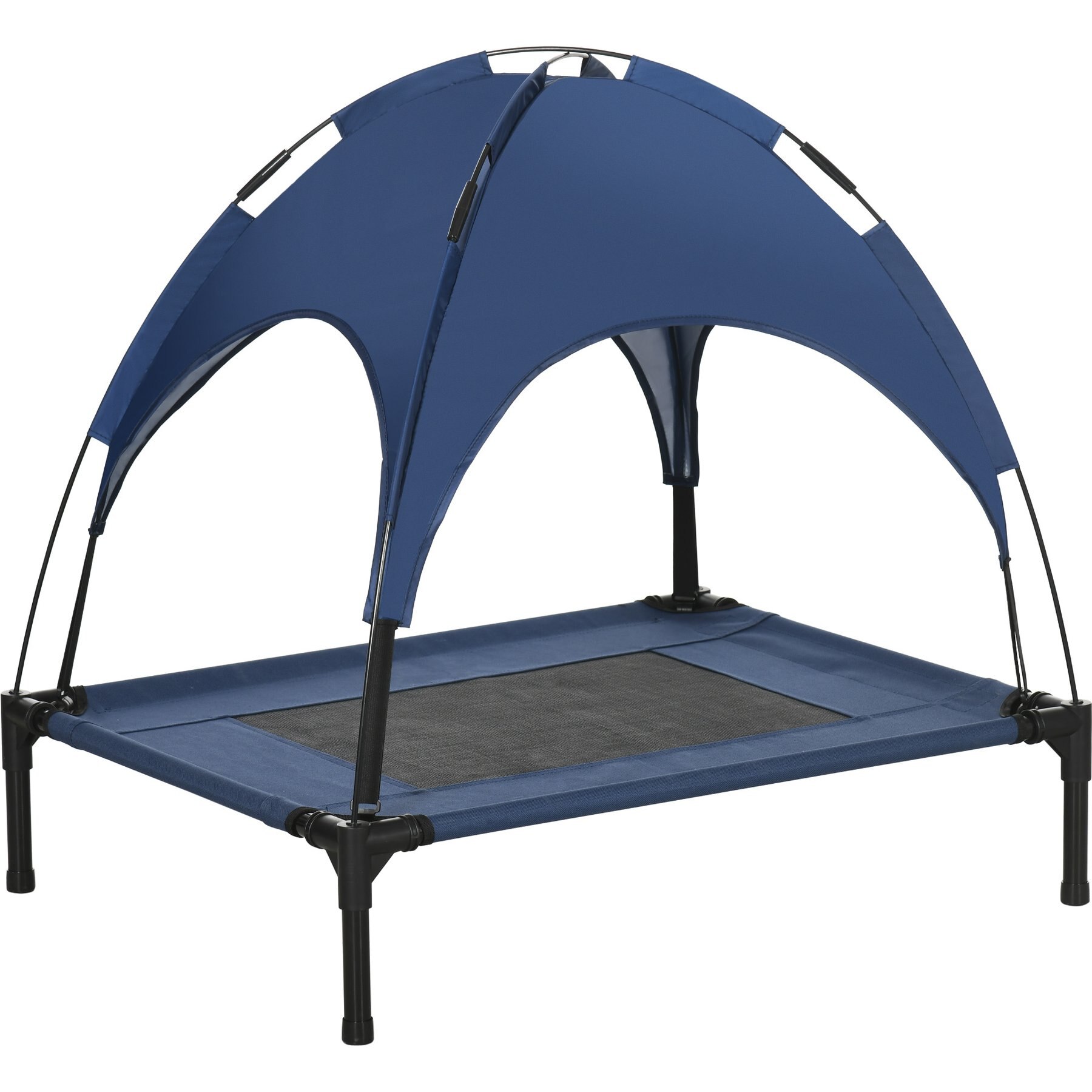 PawHut Elevated Portable Dog Cot Pet Bed with UV Protection Canopy Shade, Dark Blue, 30 x 24 x 28.75-in