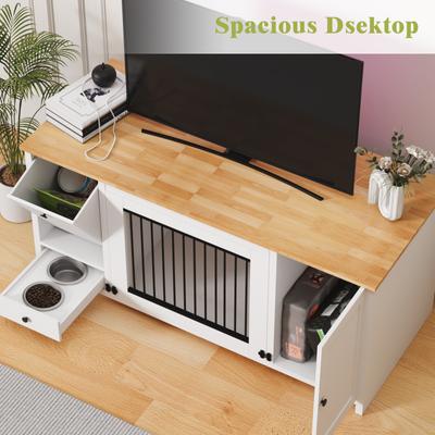 Show full view: Xbrigh Wooden Side Table Style Indoor Kennel Dog Crate with Drawers, White, Large: 55-in slide 6 of 9
