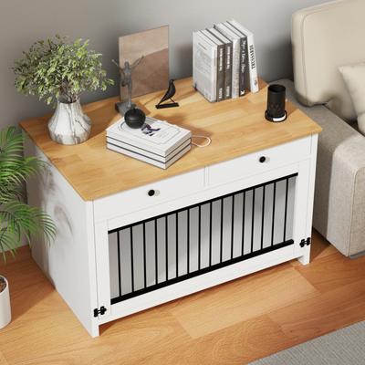 Show full view: Xbrigh Wooden Side Table Style Indoor Kennel Dog crate with Drawers, White, Large: 40-in slide 9 of 9