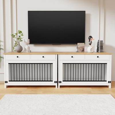 Show full view: Xbrigh Wooden Side Table Style Indoor Kennel Dog crate with Drawers, White, Large: 40-in slide 7 of 9