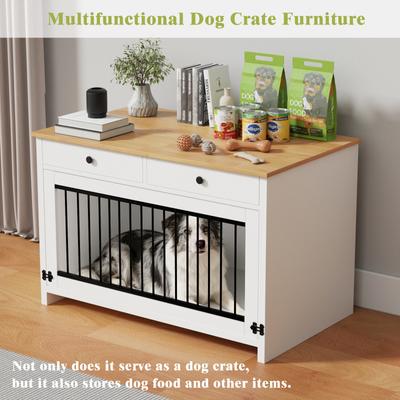 Show full view: Xbrigh Wooden Side Table Style Indoor Kennel Dog crate with Drawers, White, Large: 40-in slide 4 of 9