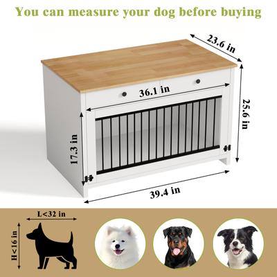 Show full view: Xbrigh Wooden Side Table Style Indoor Kennel Dog crate with Drawers, White, Large: 40-in slide 8 of 9