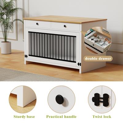 Show full view: Xbrigh Wooden Side Table Style Indoor Kennel Dog crate with Drawers, White, Large: 40-in slide 6 of 9