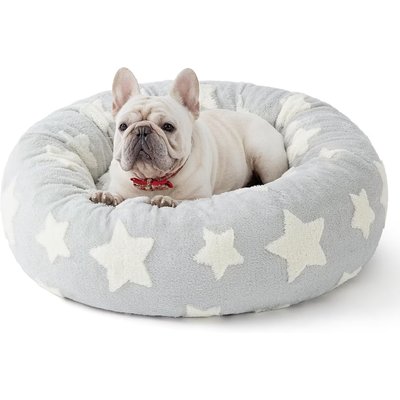 Lesure Lesure Calming Cute Modern Plush Jacquard Shaggy Orthopedic Anti-Slip Donut Dog & Cat Bed with Removable Cover, Grey Galaxy, Medium