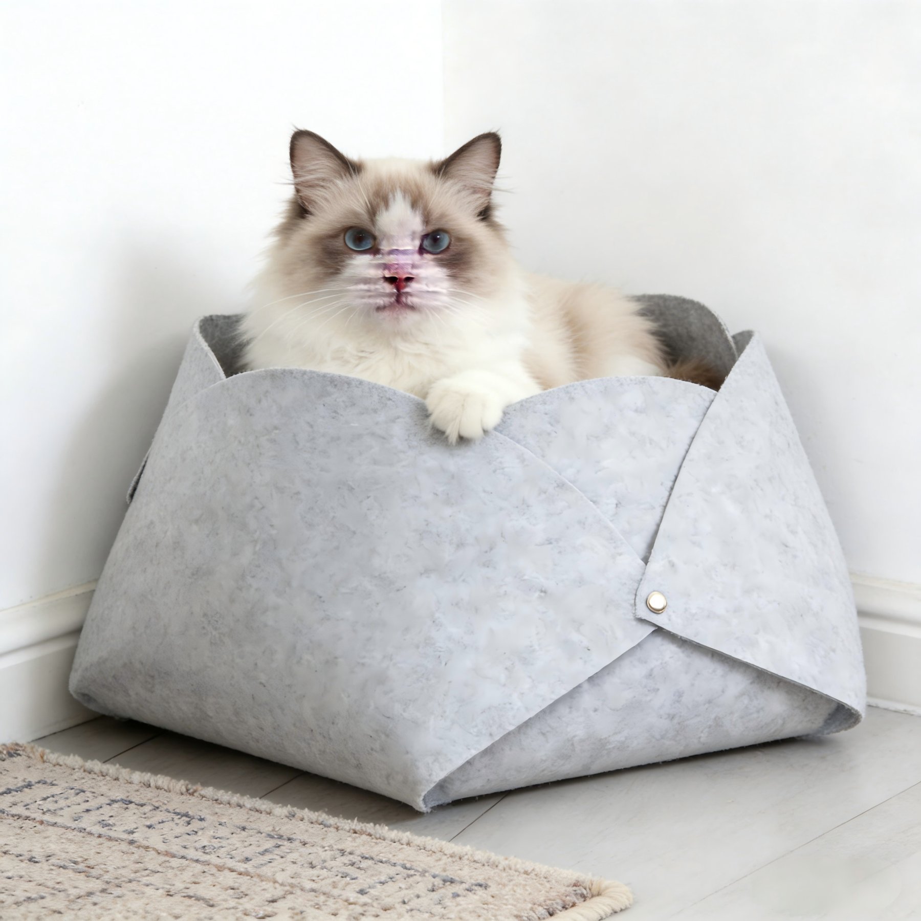 DOPZER Foldable Flower Shape Felt Cat Bed, Grey