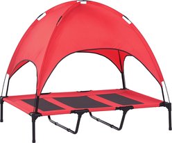 PawHut Elevated Portable Dog Cot Pet Bed with UV Protection Canopy Shade, Red, 48 x 36.25 x 42.5-in