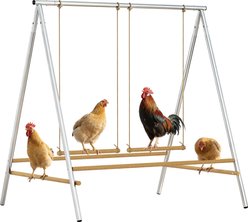 PawHut Roosting Bars Chicken Perch with 2 Adjustable Swings & Coop Accessories, Silver, 40.2 x 34.3 x 43.3-in