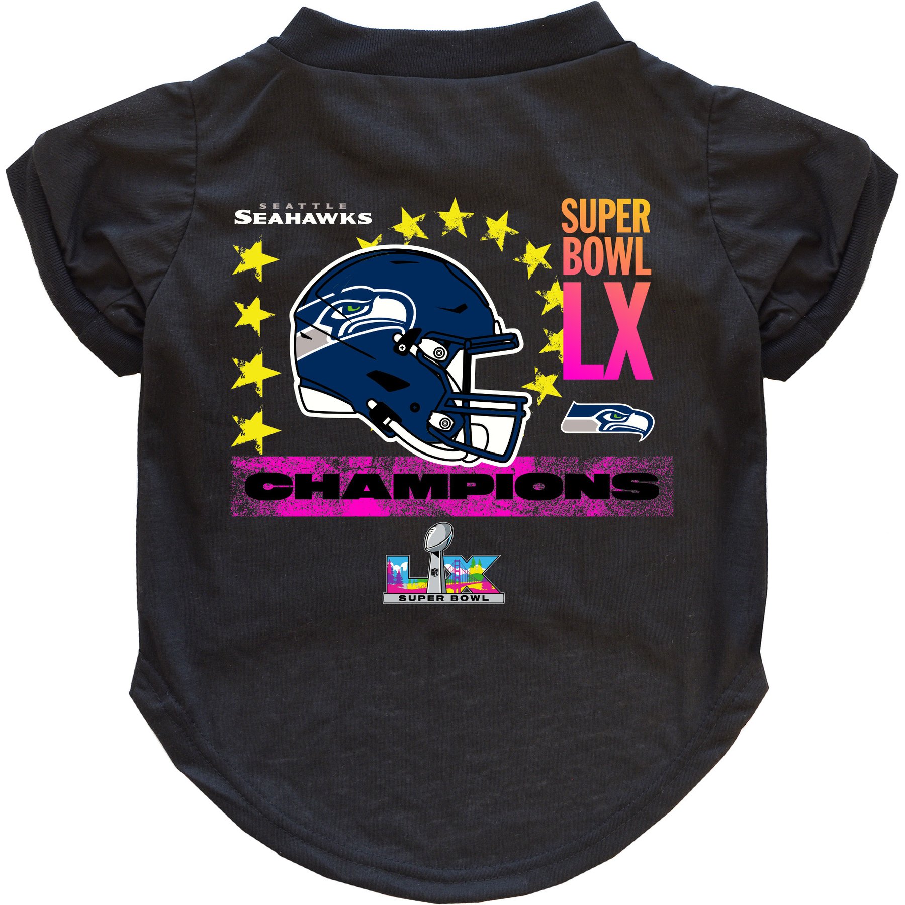 Littlearth NFL 2026 Super Bowl LX Champions Dog T-Shirt, Seattle Seahawks, Large