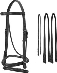 Paris Tack Weymounth Double Dressage Horse Bridle with Flash & Reins, Black, Cob
