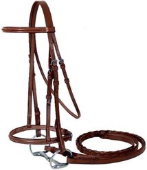 Paris Tack Fancy Stitch Raised Horse Bridle with Laced Reins, Havana, Cob