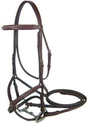 Paris Tack Round Raised Double Fancy Stitch Figure 8 Horse Bridle with Matching Rubber Reins, Havana, Warmblood