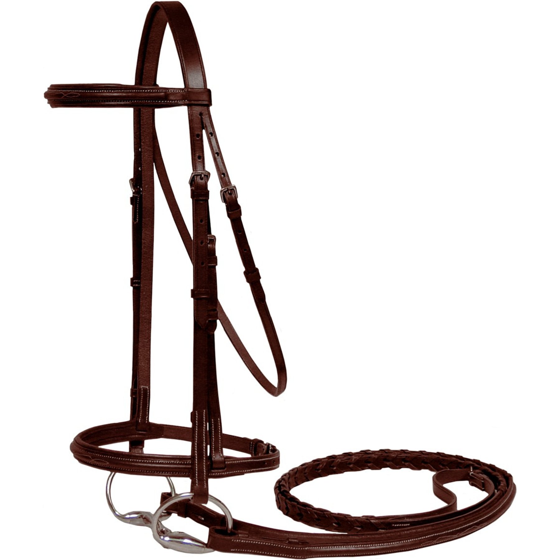 Paris Tack Padded Fancy Stitch Horse Bridle with Laced Reins, Havana, Full Horse
