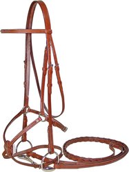 Paris Tack Figure 8 Fancy Stitch Horse Bridle with Rubber Reins, Havana, Oversize: 16-in
