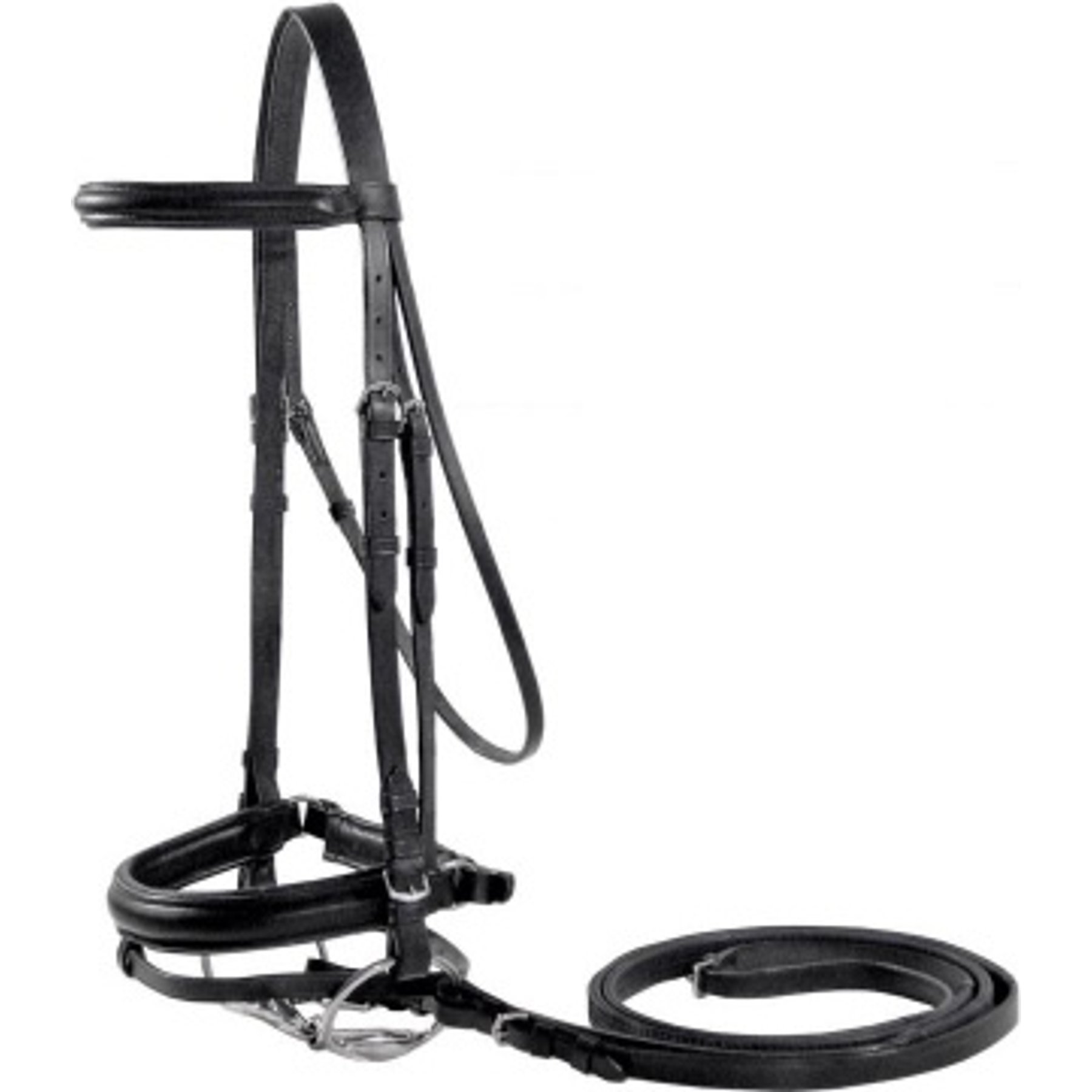 Paris Tack Dressage German Horse Crank Bridle with Rubber Reins, Black, Cob