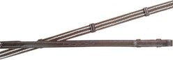 Paris Tack Sure Grip Flat Rubber/Web Reins, Havana with White Strip, Full Horse
