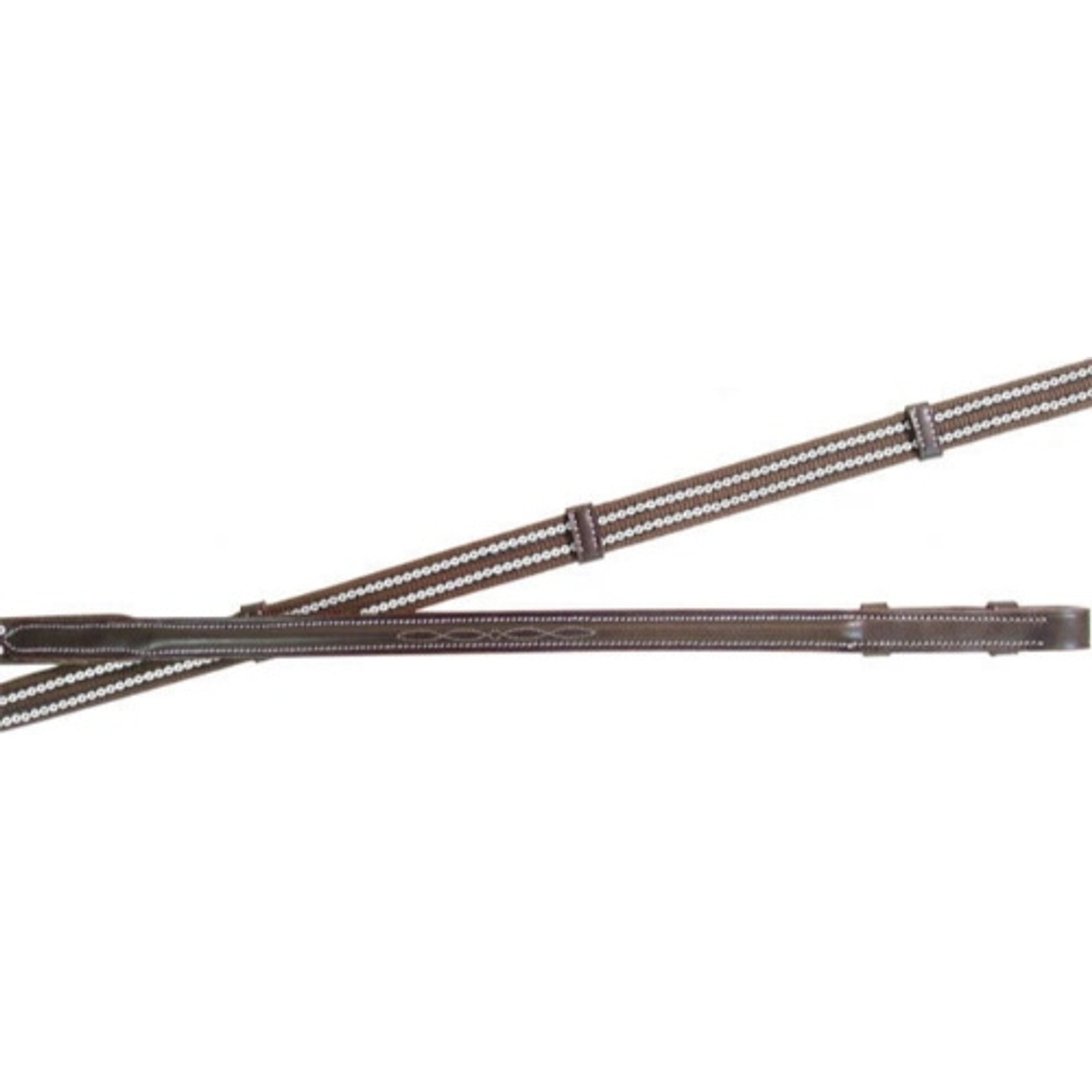 Paris Tack Sure Grip Flat Rubber/Web Reins, Havana with White Strip, Full Horse