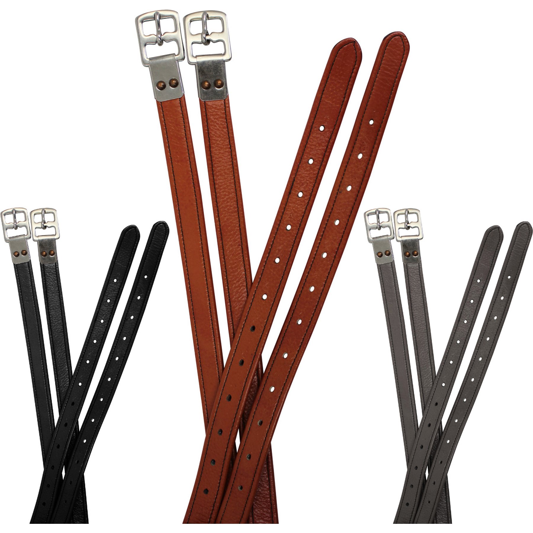 Paris Tack Super Soft Triple Layer Riveted 1-in Wide English Stirrup Leathers, Chestnut, 54-in