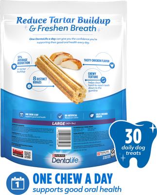 Show full view: DentaLife Daily Oral Care Chicken Flavor Large Adult Dental Dog Treats, 30 count pouch slide 3 of 10
