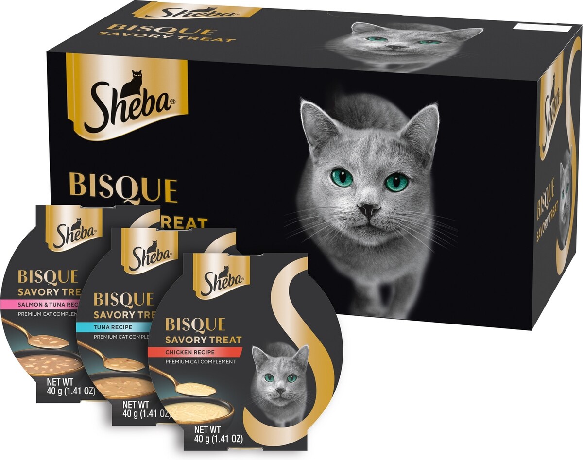SHEBA Bisque Variety Pack Chicken, Tuna, & Salmon Grain-Free Lickable ...