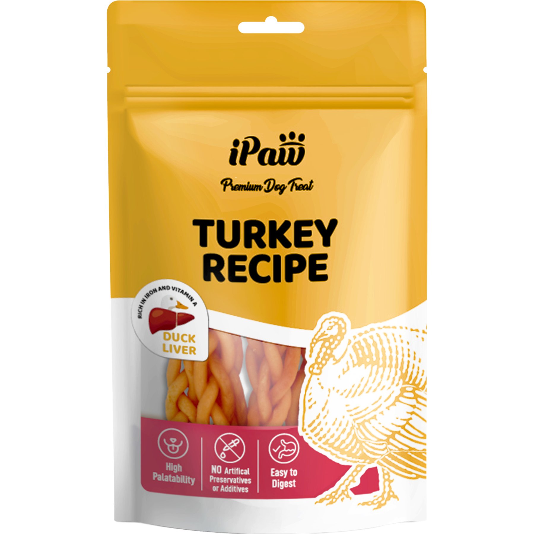 iPaw Turkey Meat with Duck Liver Braided Sticks Gluten-Free Adult Soft & Chew Dog Treats, 3.53-oz bag