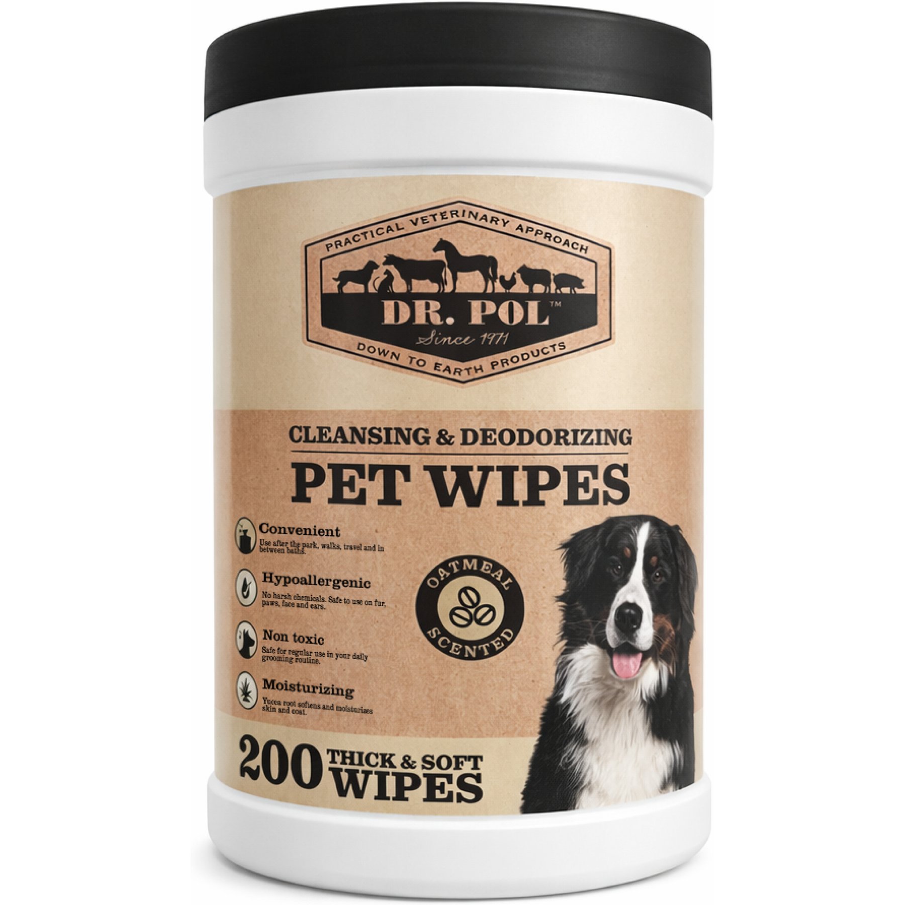 Dr. Pol Oatmeal Scented Dog Cleansing Wipes, 200 count