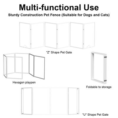 Show full view: WAOWAO 6-Panel Wooden Extra Wide Freestanding Dog Gate with Clear Acrylic Stairs/Hallway, White, 24 x 102-in slide 7 of 8