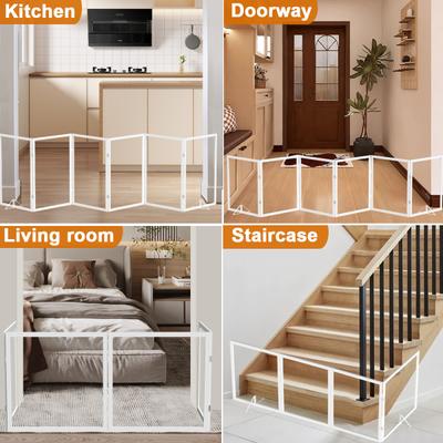 Show full view: WAOWAO 6-Panel Wooden Extra Wide Freestanding Dog Gate with Clear Acrylic Stairs/Hallway, White, 24 x 102-in slide 5 of 8
