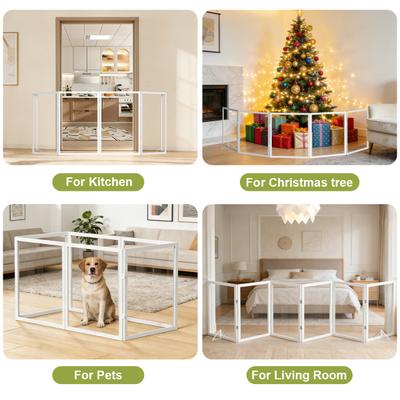 Show full view: WAOWAO 6-Panel Wooden Extra Wide Freestanding Dog Gate with Clear Acrylic Stairs/Hallway, White, 24 x 102-in slide 2 of 8
