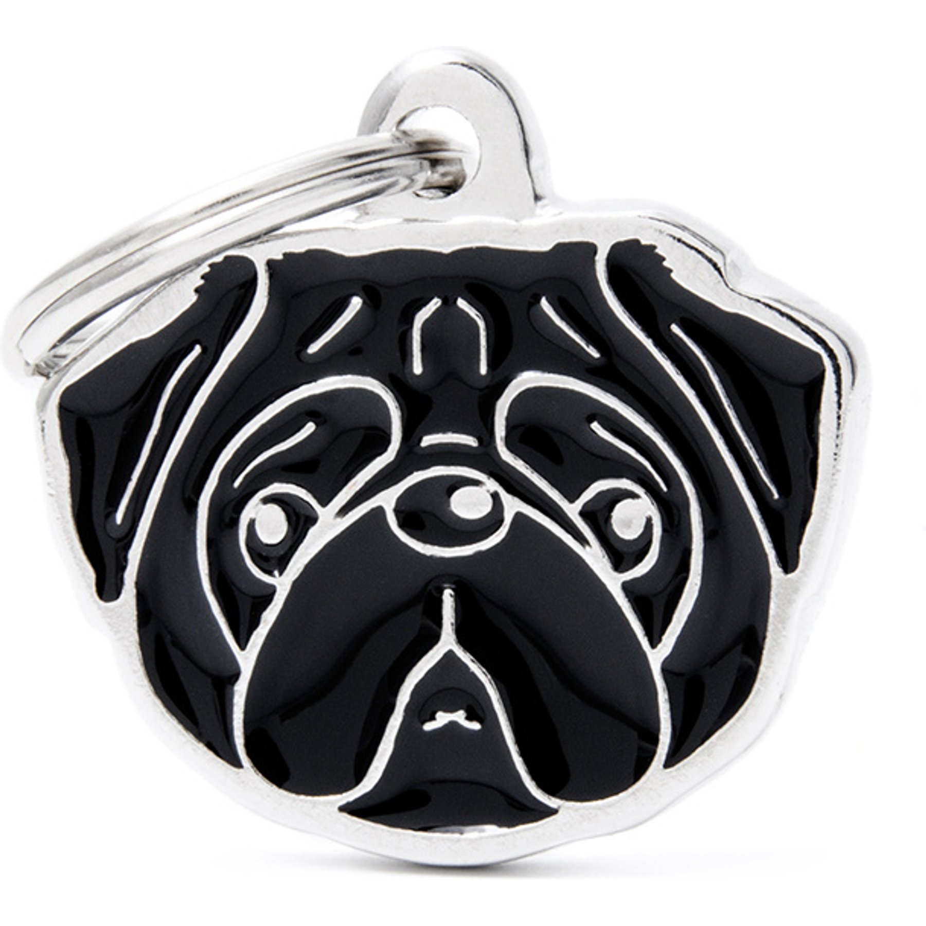 myfamily Friends Personalized Dog ID Tag, Pug - Black
