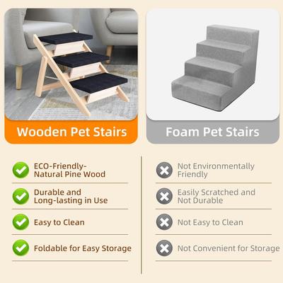 Show full view: NonoPets 3-in-1 Non-Slip Foldable Wood Dog Stairs & Ramp, 3-Steps slide 5 of 7