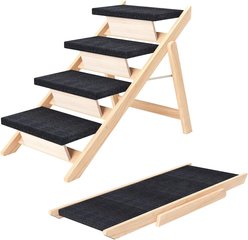 NonoPets 3-in-1 Non-Slip Foldable Wood Dog Stairs & Ramp, 4-Steps