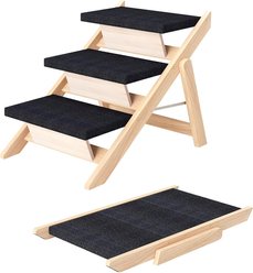 NonoPets 3-in-1 Non-Slip Foldable Wood Dog Stairs & Ramp, 3-Steps