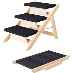 NonoPets 3-in-1 Non-Slip Foldable Wood Dog Stairs & Ramp, 3-Steps