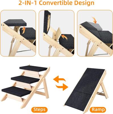 Show full view: NonoPets 3-in-1 Non-Slip Foldable Wood Dog Stairs & Ramp, 3-Steps slide 3 of 7
