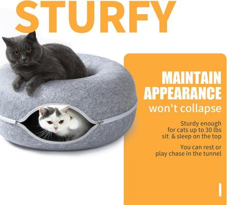 Show full view: NonoPets Tunnel Donut Nest Fun Ventilation Peep Hole Detachable Zipper Cat Bed, Light Grey slide 5 of 5