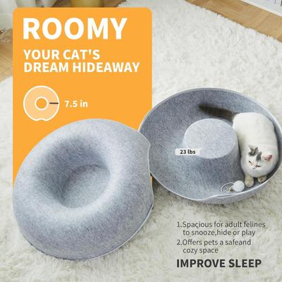 Show full view: NonoPets Tunnel Donut Nest Fun Ventilation Peep Hole Detachable Zipper Cat Bed, Light Grey slide 4 of 5