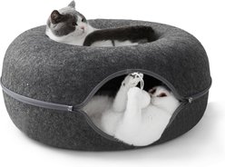 NonoPets Tunnel Donut Nest Fun Ventilation Peep Hole Detachable Zipper Cat Bed, Dark Grey
