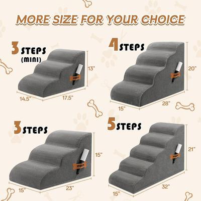 Show full view: NonoPets 33D High Density Foam Dog Stairs Ramp with Durable Non-Slip Waterproof Fabric Cover, Grey, 4-Steps slide 2 of 5