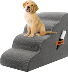 NonoPets 33D High Density Foam Dog Stairs Ramp with Durable Non-Slip Waterproof Fabric Cover, Grey, 4-Steps