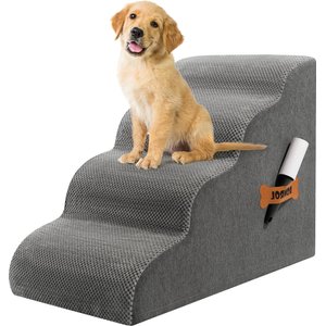 NonoPets 33D High Density Foam Dog Stairs Ramp with Durable Non-Slip Waterproof Fabric Cover, Grey, 4-Steps