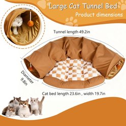 NonoPets 2-in-1 Cozy Play & Sleep Hideaway Cat Tunnel Bed with Plush Cushion, Yellow slide 2 of 5