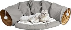 NonoPets 2-in-1 Cozy Play & Sleep Hideaway Cat Tunnel Bed with Plush Cushion, Grey