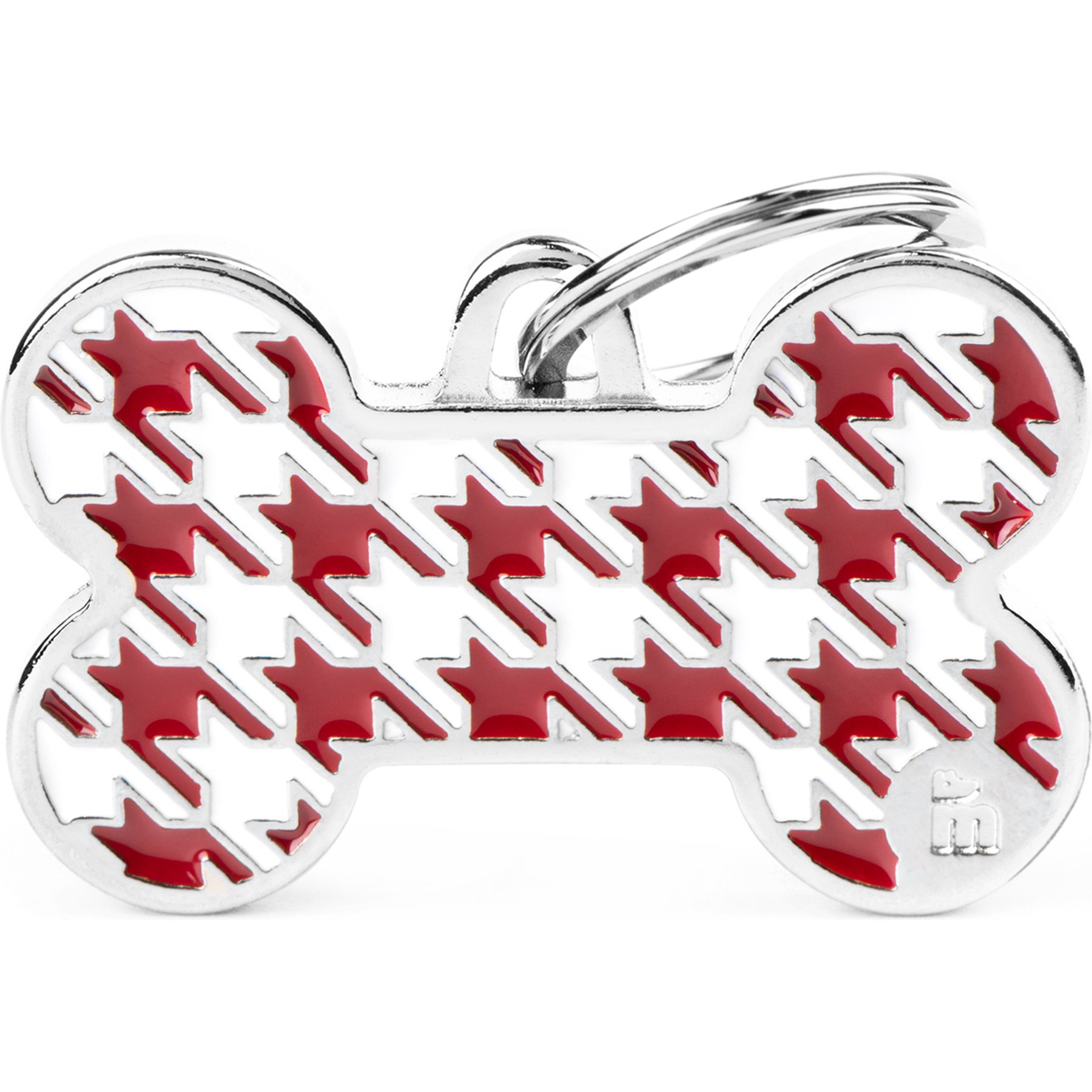 myfamily Style Bone Houndstooth Personalized Dog ID Tag, Red, Large