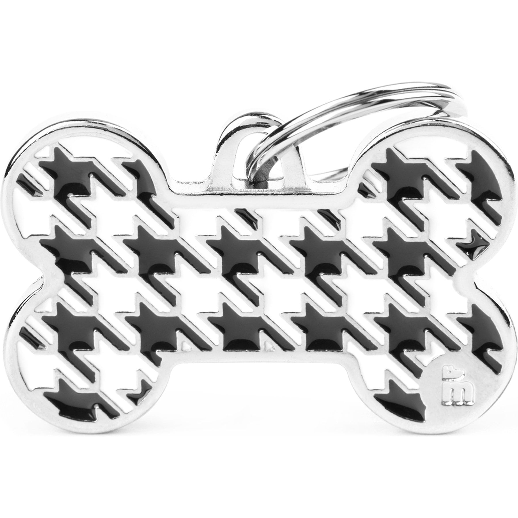 myfamily Style Bone Houndstooth Personalized Dog ID Tag, Black, Large