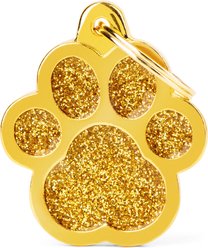 myfamily Shine Gold Big Paw Glitter Personalized Dog ID Tag, Large