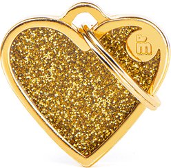 myfamily Shine Gold Glitter Heart Personalized Dog ID Tag, Small