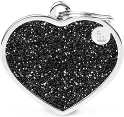 myfamily Shine Big Heart Glitter Personalized Dog ID Tag, Large, Black