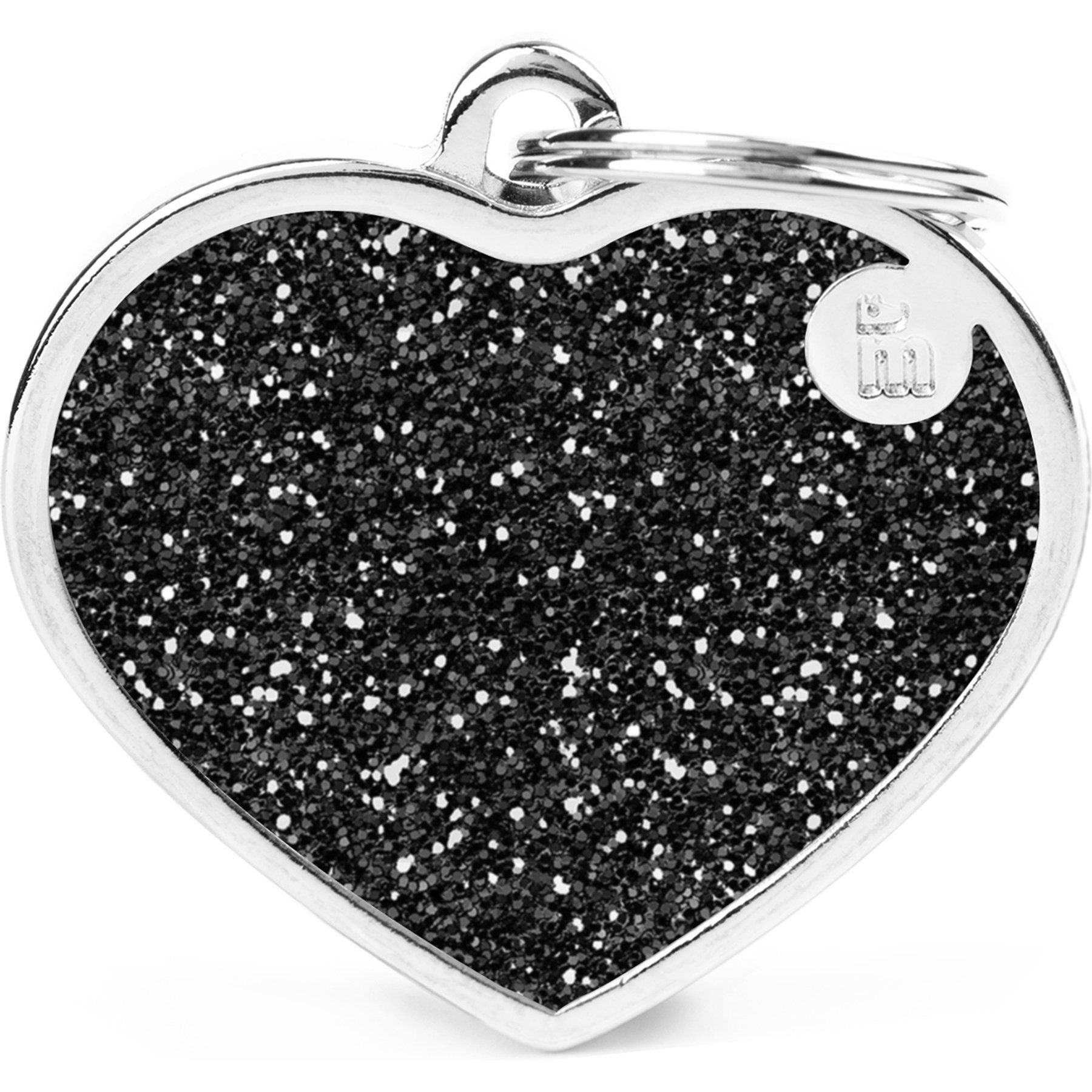 myfamily Shine Big Heart Glitter Personalized Dog ID Tag, Large, Black